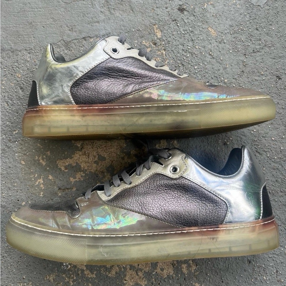 Balenciaga silver leather metallic iridescent sneakers size 40